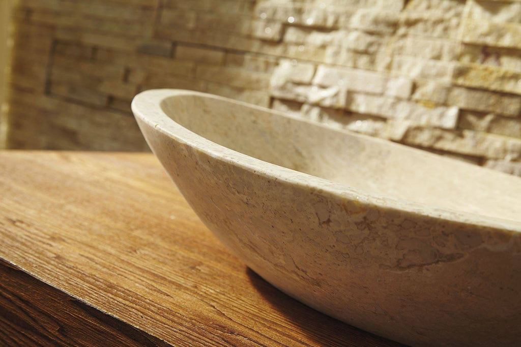 Beige Travertine Marble Bathroom Vessel Sink E1912