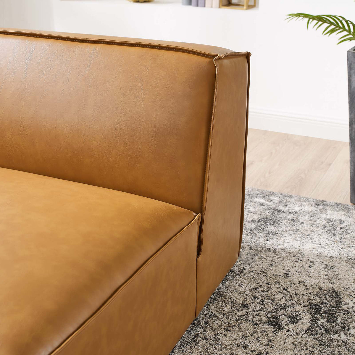 Tan Vegan Leather Sectional Sofa Armless Chair U774