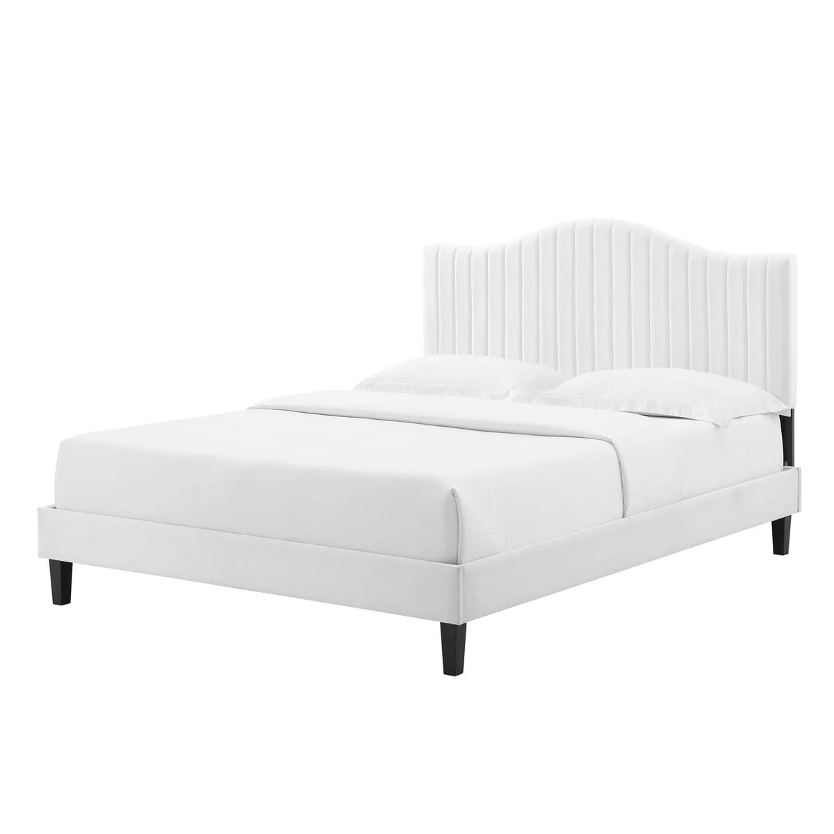 White Velvet King Size Tufted Platform Bed Frame J7492