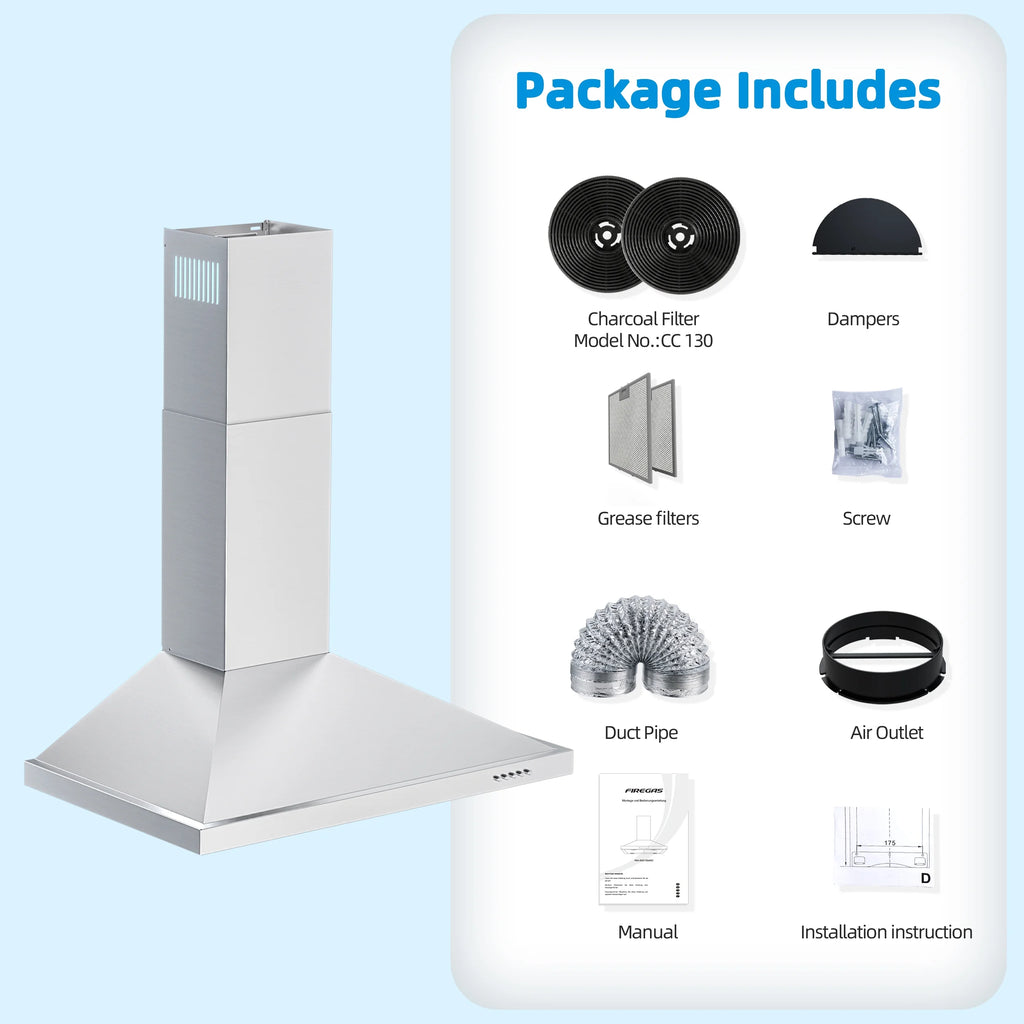 30 inch Stainless Steel Wall Mount Range Hood 400 CFM O9430