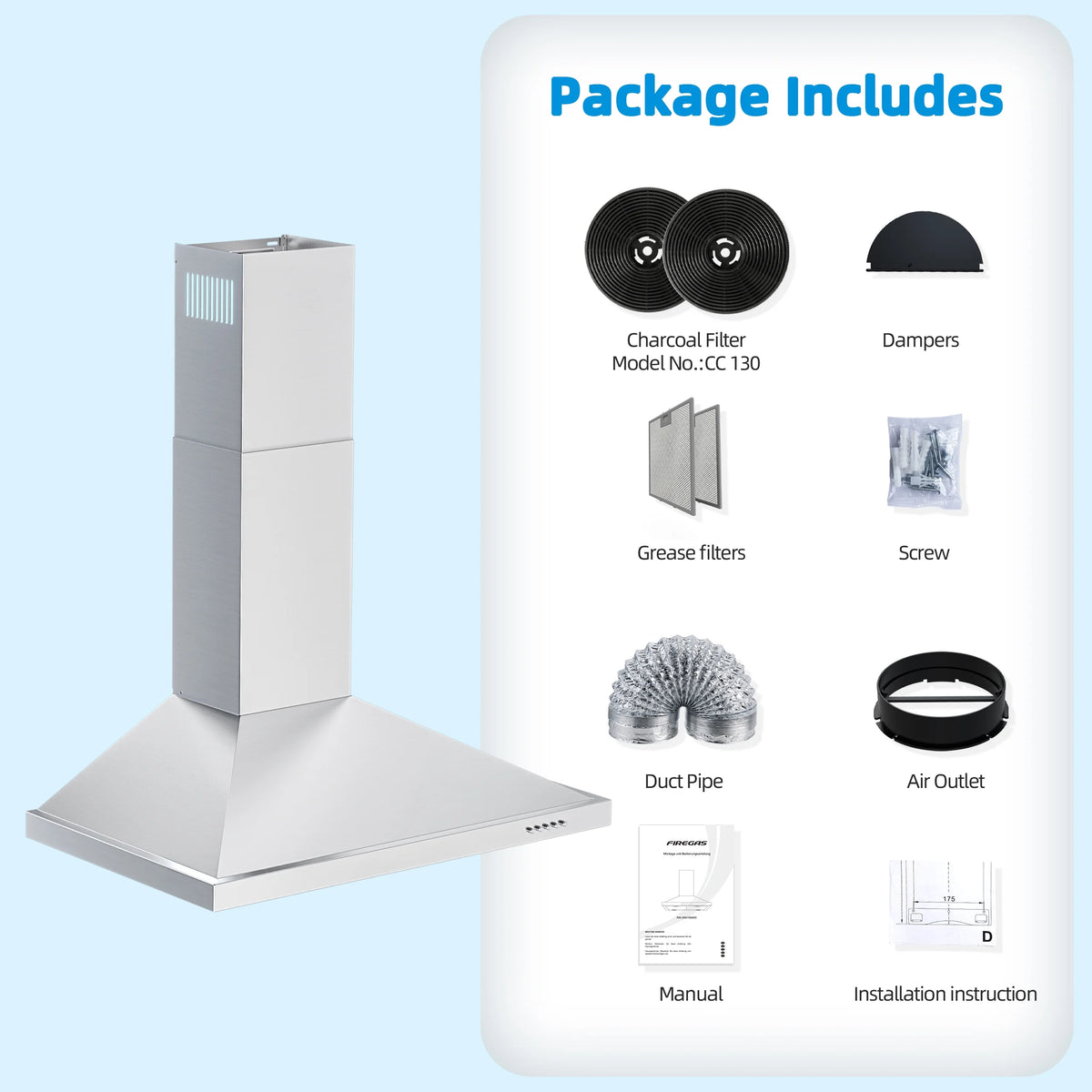 30 inch Stainless Steel Wall Mount Range Hood 400 CFM O9430