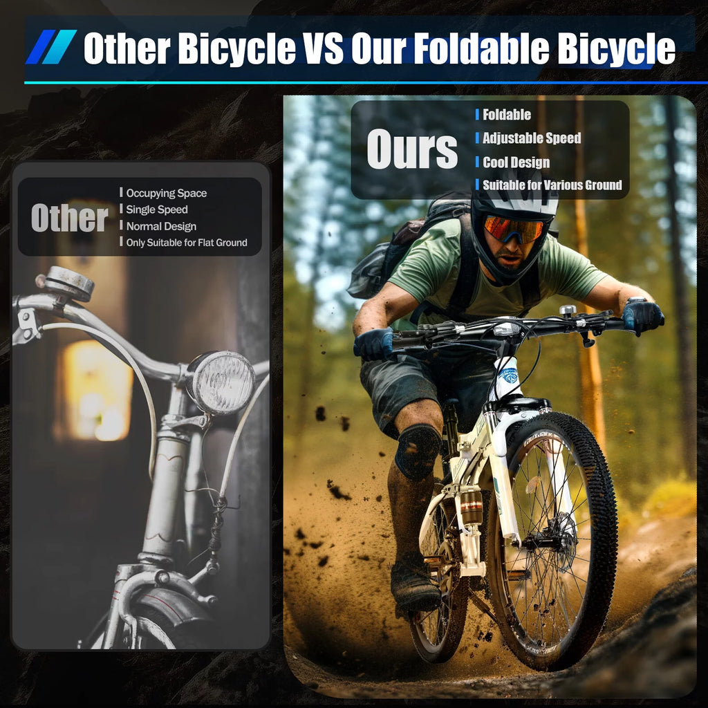 26 Mountain Folding Bike 21-Speed Dual-Disc Brake High-Carbon Steel Bicycle M535