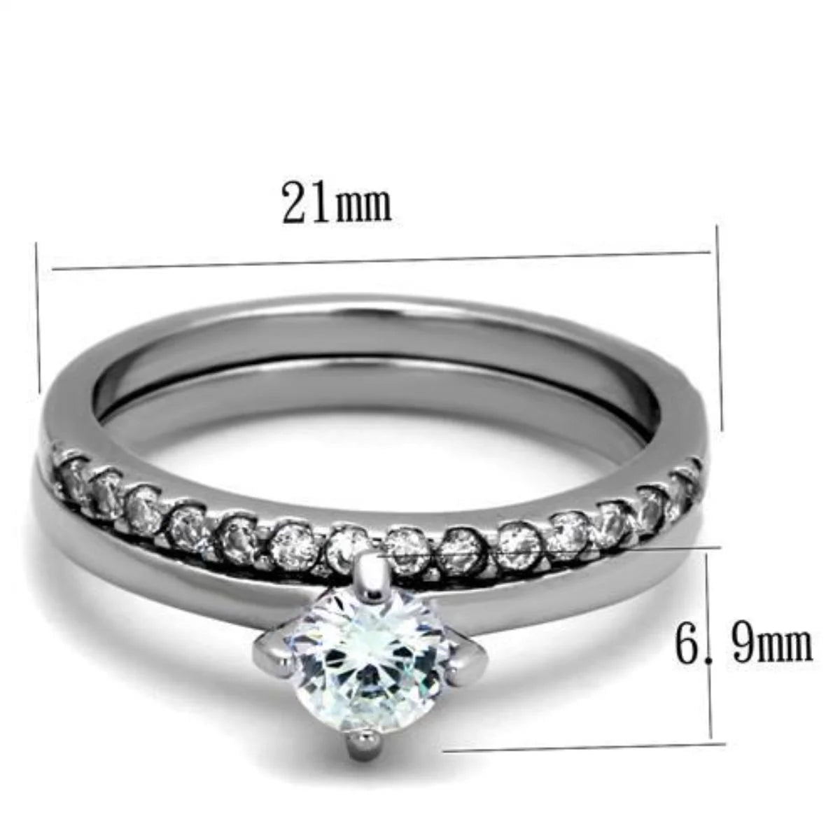 2-Piece Stainless Steel Wedding Ring Set with Round Cubic Zirconia Q32990