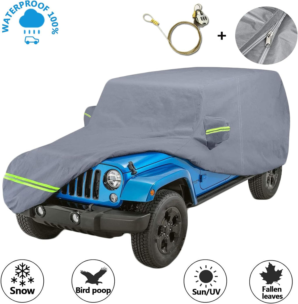 210D Oxford Waterproof Car Cover with Zipper Door, Reflective Strip, Windproof Straps T4157