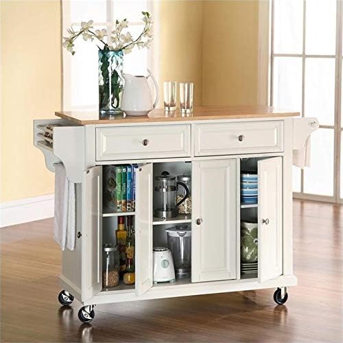 Natural Wood Top Kitchen Cart in White E664936