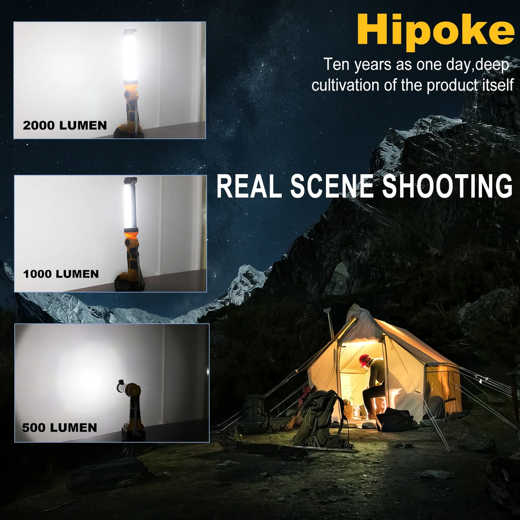360° Outdoor Camping Lantern with Hooks, 26W 2000LM, for Dewalt 20V Li-ion Battery A18009