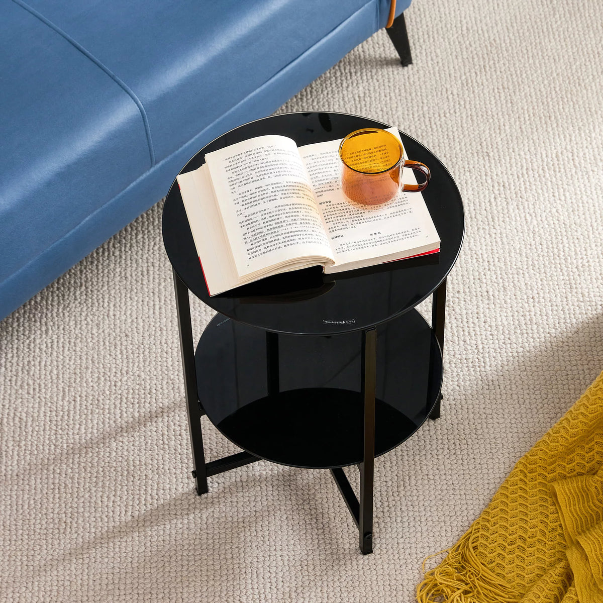 Round Tempered Glass End Table J69228