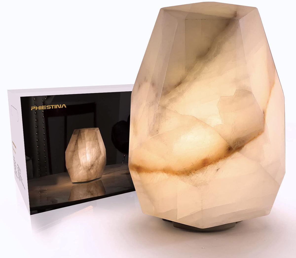 Pentagon White Calcite Table Lamp W183