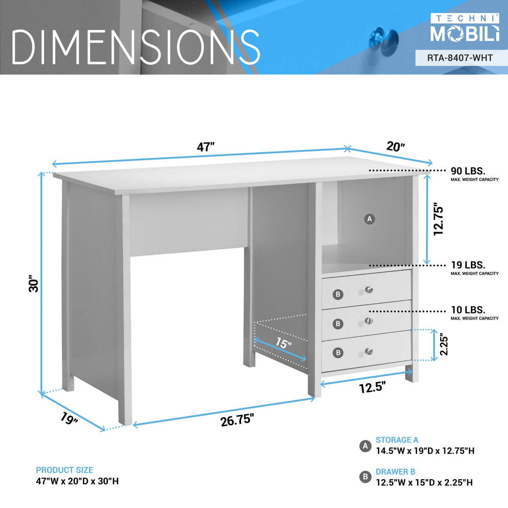 White Desk with 3 Storage Drawers T596062
