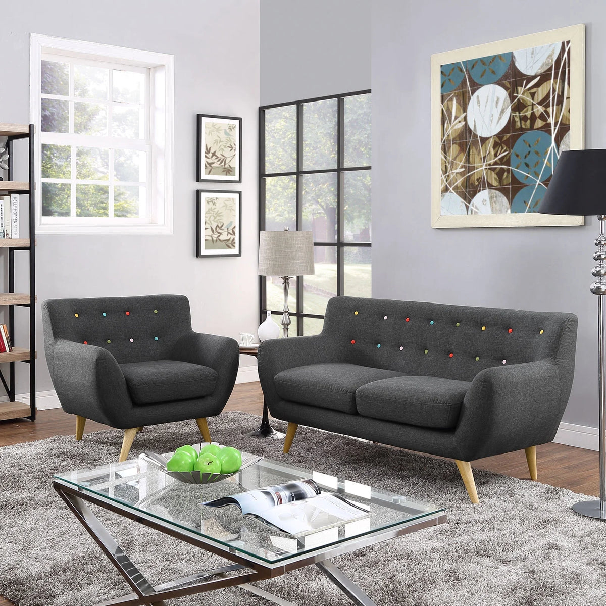Grey Fabric Plywood Two PCS Living Room Set K6909