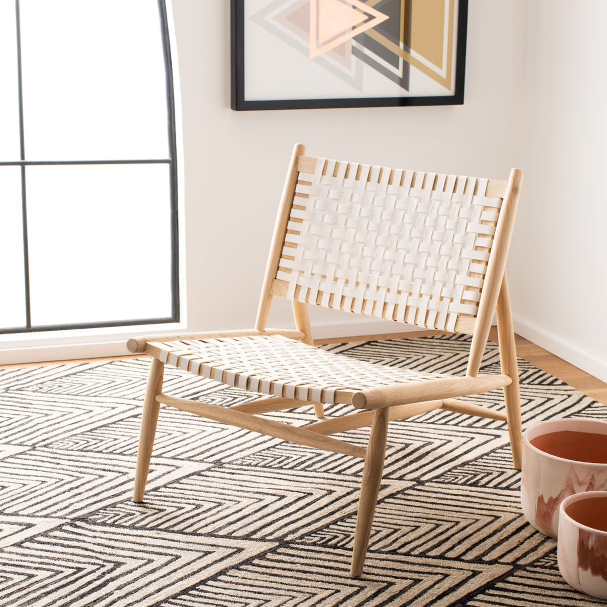 Natural/White Leather Accent Chair A394