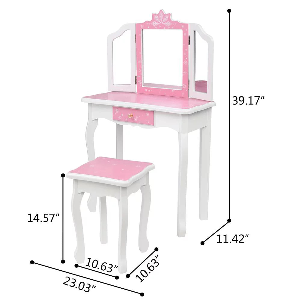 Kids Vanity Table and Chair Set with Mirror and Drawer W131