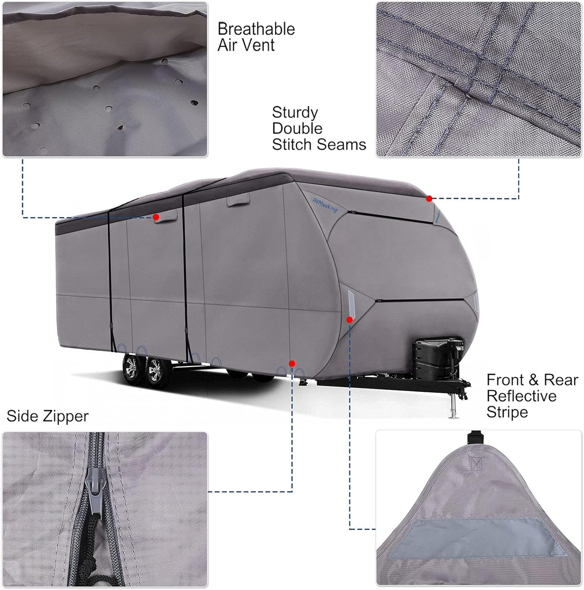 Upgraded Waterproof 500D Travel Trailer Cover with 4 Tire Covers, Tongue Jack Cover F98600