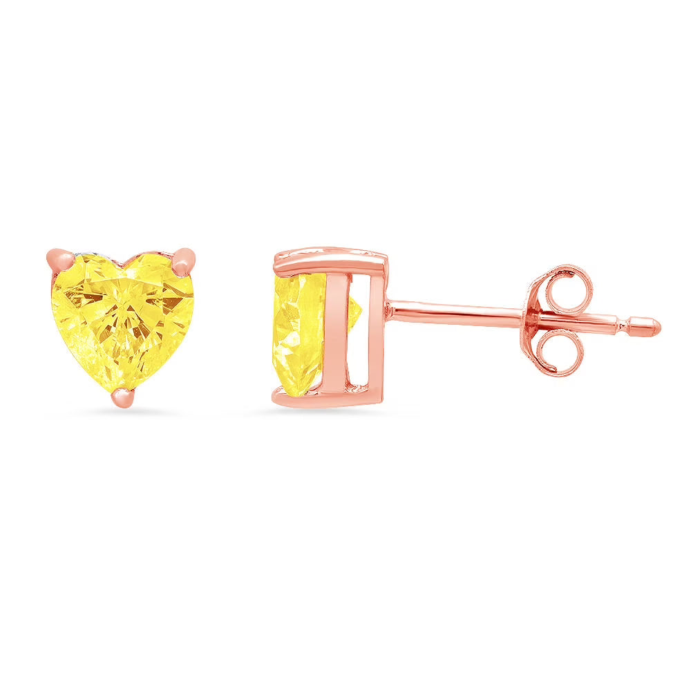 1.0 ct Heart Cut Solid 18K Rose Gold Earrings U735
