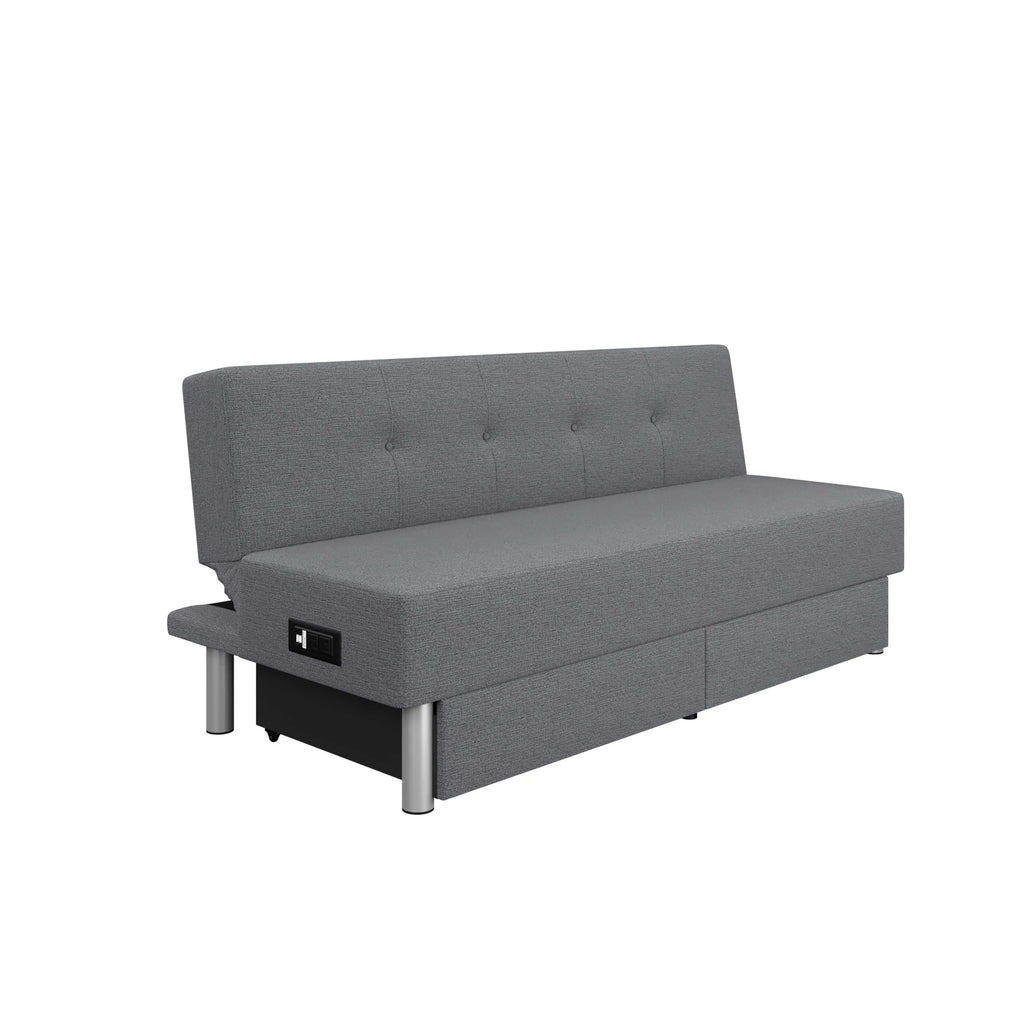 Gray Fabric Futon with Storage and Power E40535