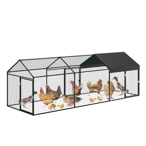 Metal Chicken Coop with Waterproof Cover, 120" x40" x40" Large Chicken Run with 3 Doors, Silver Z41843