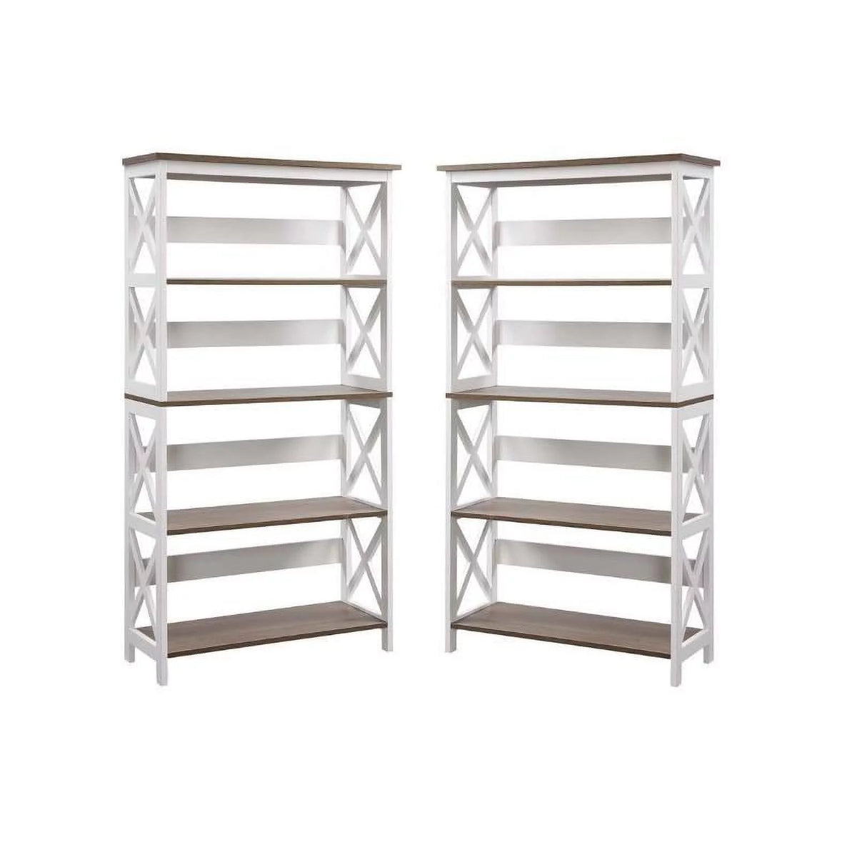 White 5 Tier Wood Bookcase Set of 2 X970