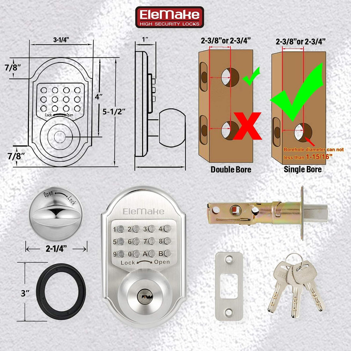 Keyless Entry Keypad Deadbolt Door Lock 304 Stainless Steel Mechanical T771
