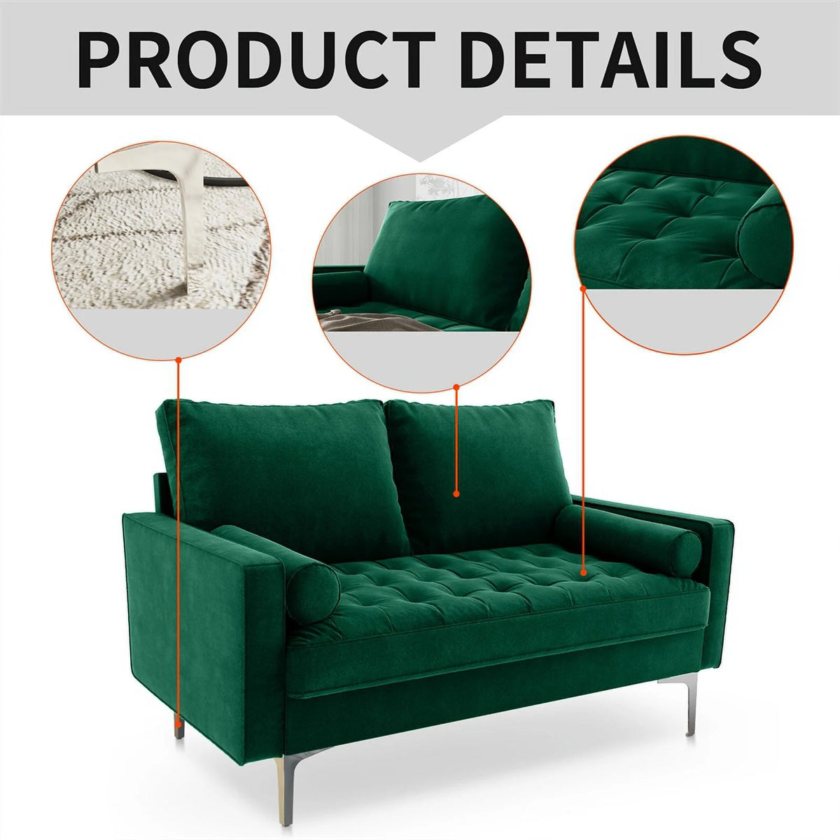 Green Velvet Upholstered Loveseat A2870