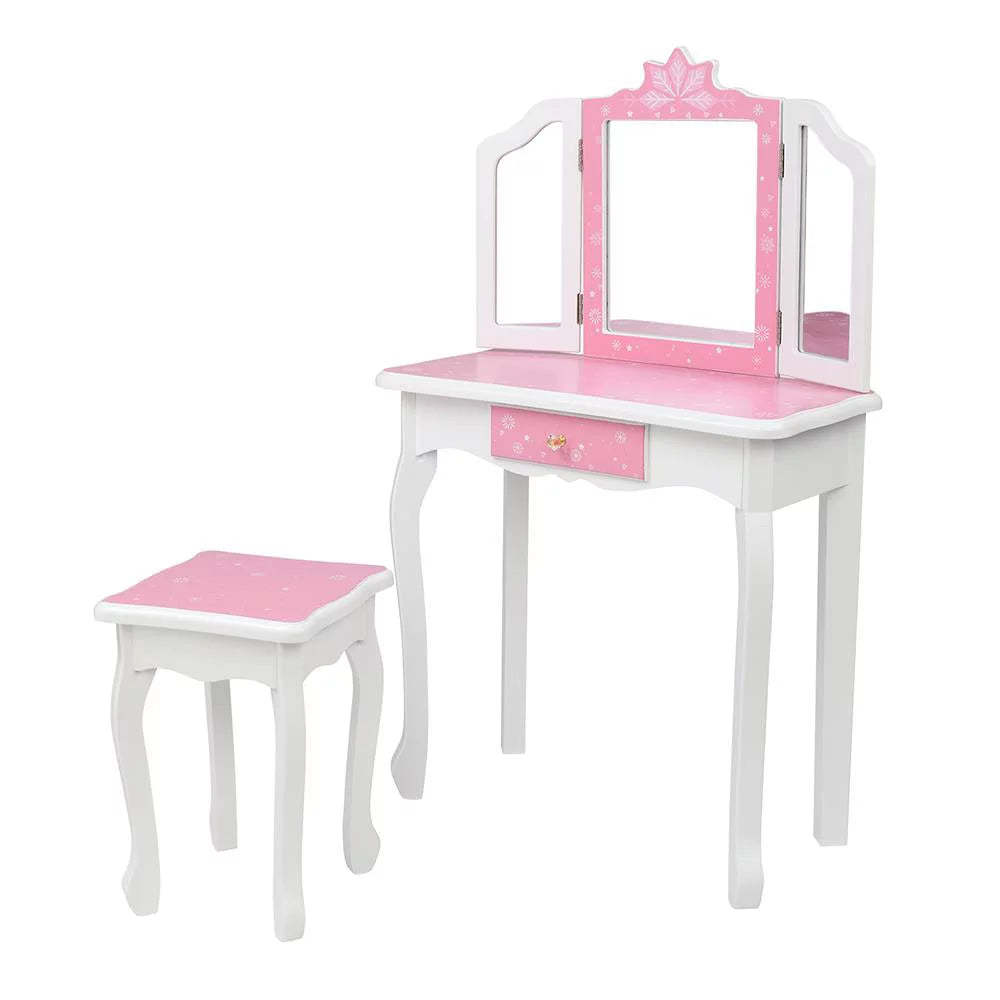 Kids Vanity Table and Chair Set with Mirror and Drawer W131