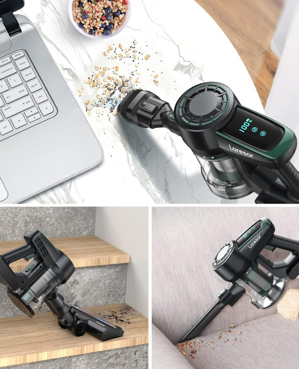 Cordless Stick Vacuum Cleaner with Foldable Tube, LED Display, Detachable Battery E901