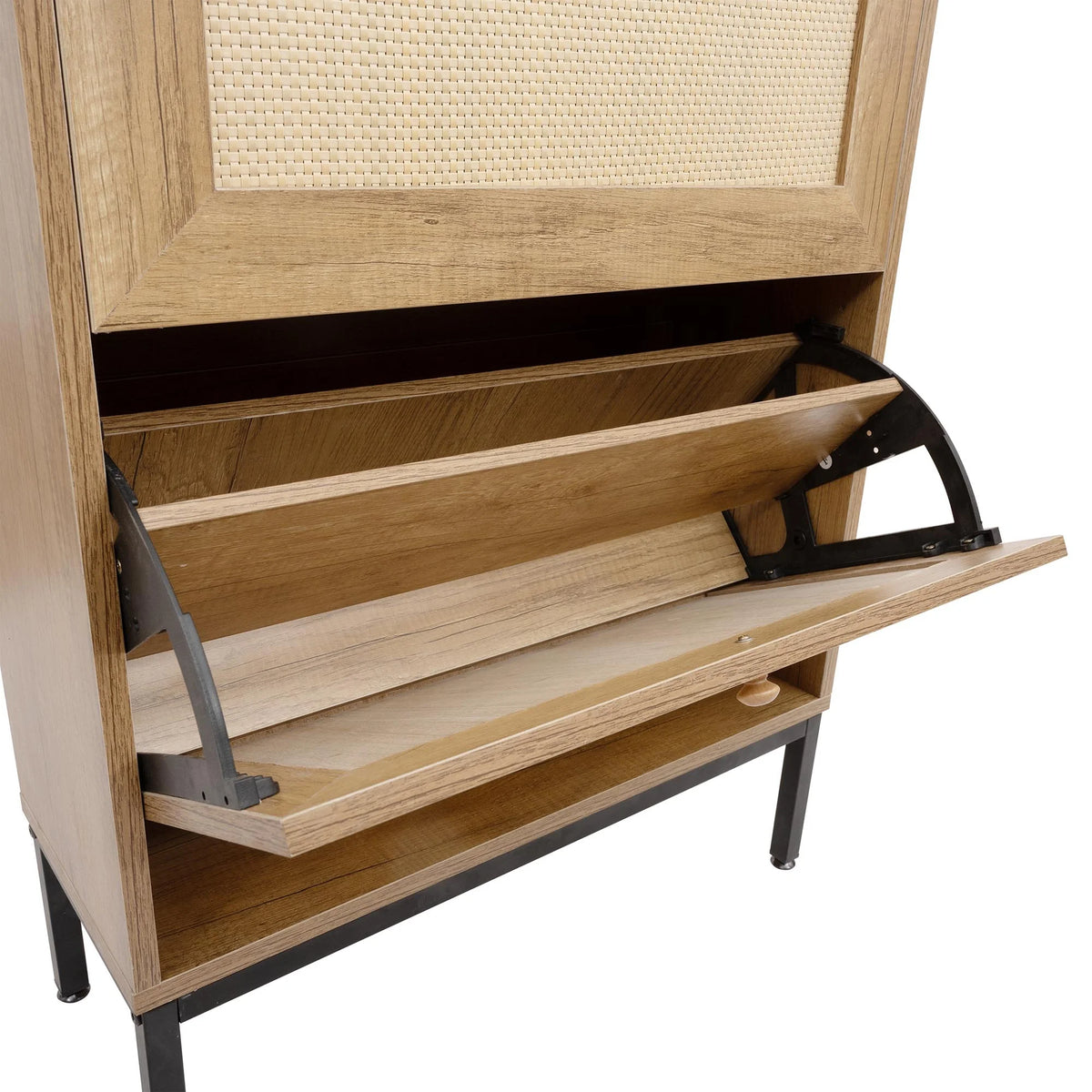 3 Flip Drawer Rattan Shoe Cabinet with Metal Legs R896