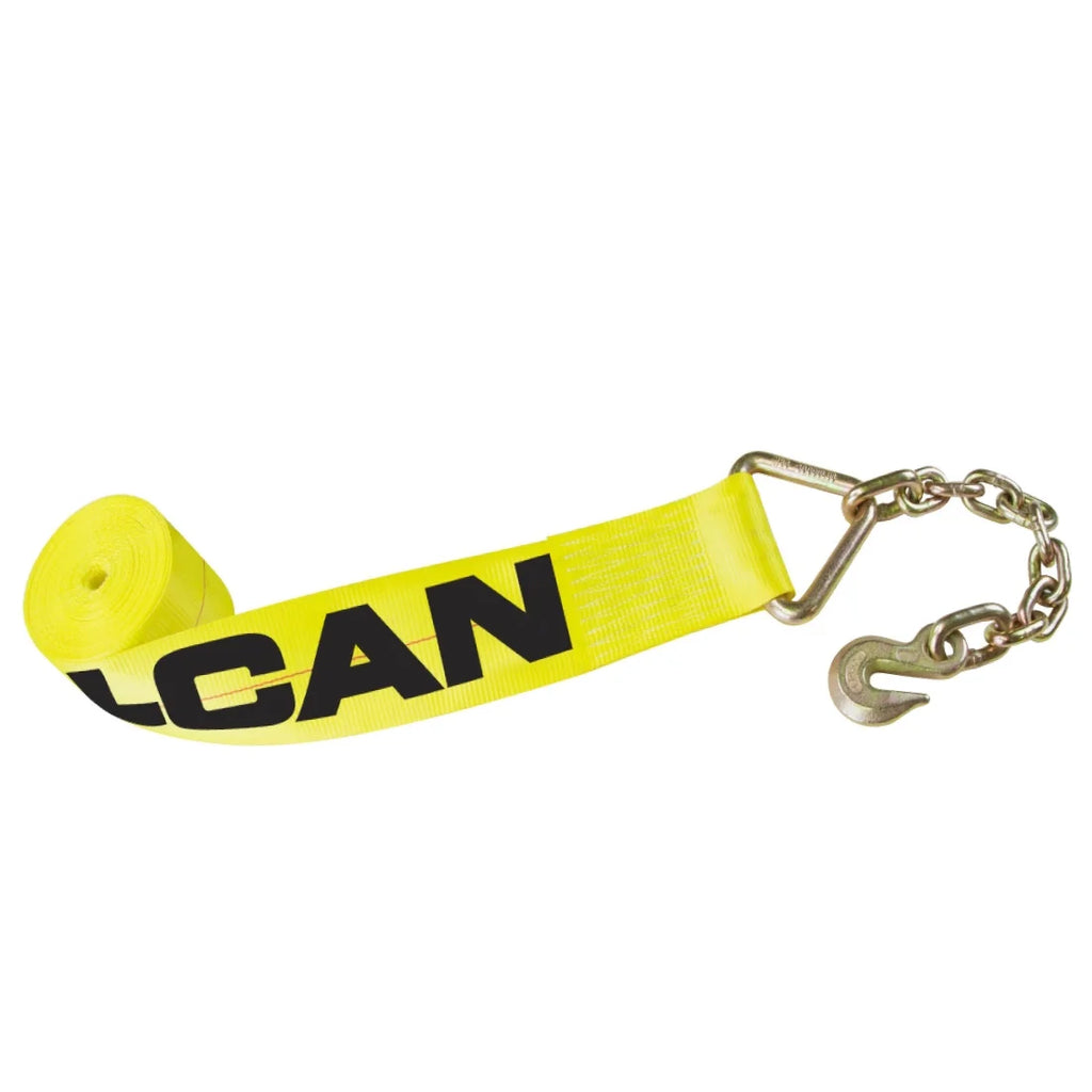 4 Inch x 30 Foot Yellow Winch Strap with Chain Anchor H426119