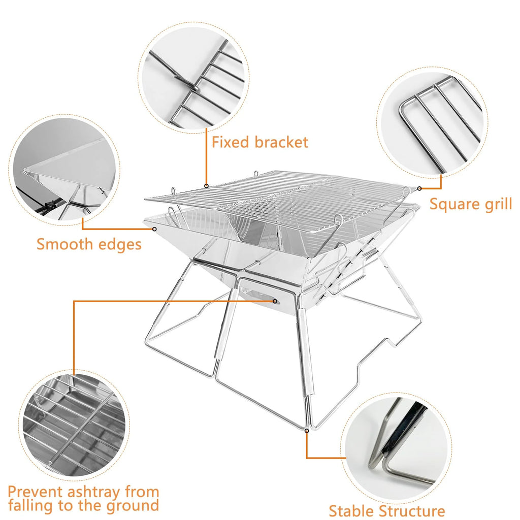Charcoal Folding Stainless Steel BBQ Grill L161