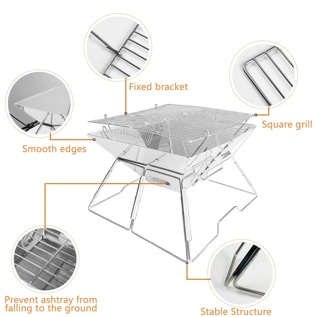Charcoal Folding Stainless Steel BBQ Grill L161