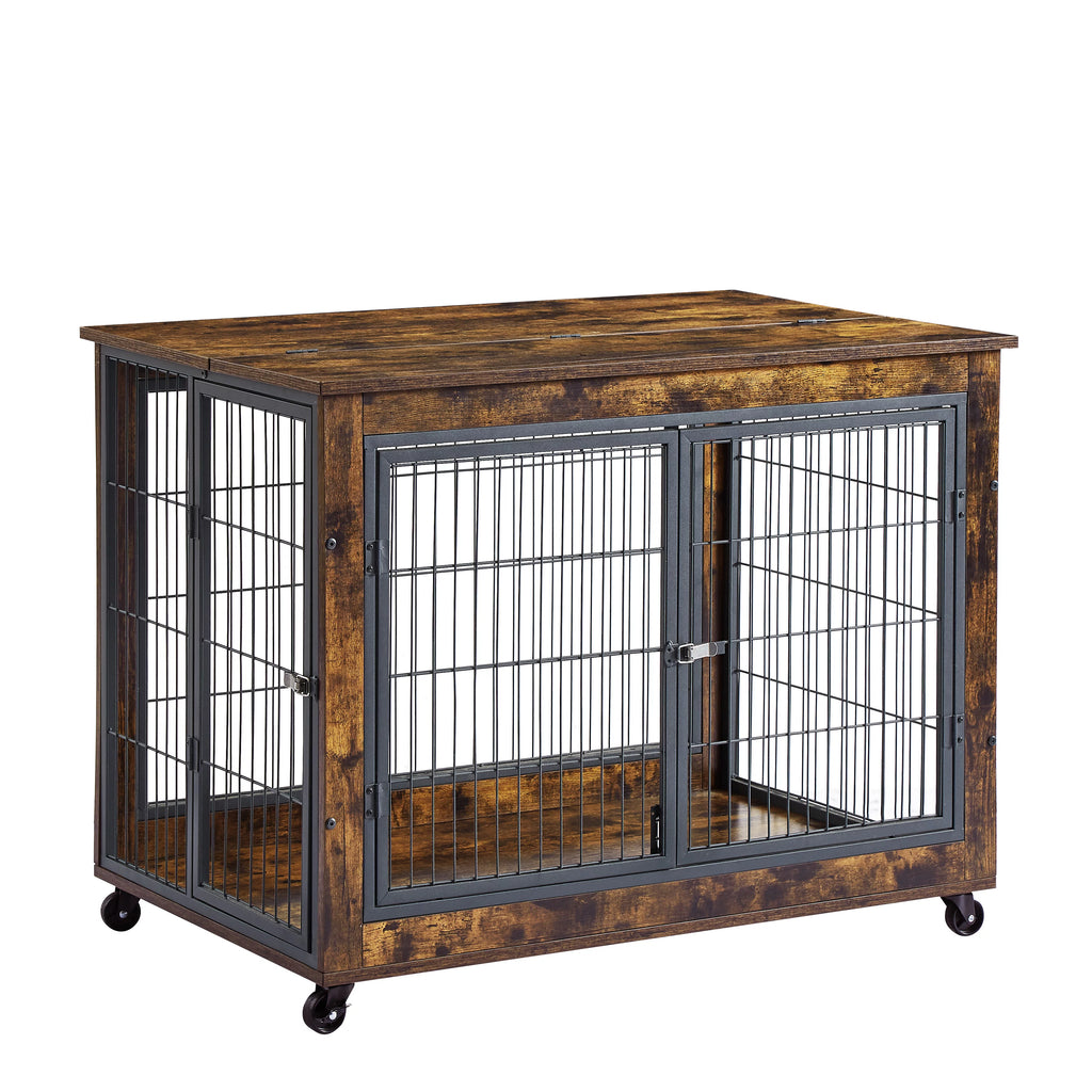 Wooden Dog Crate with Double Doors and Lift Top B13092
