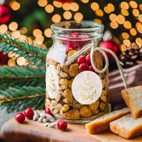 1000Pcs Clear Christmas Stickers Roll Gold Foil Self-Adhesive Label Decals G972037