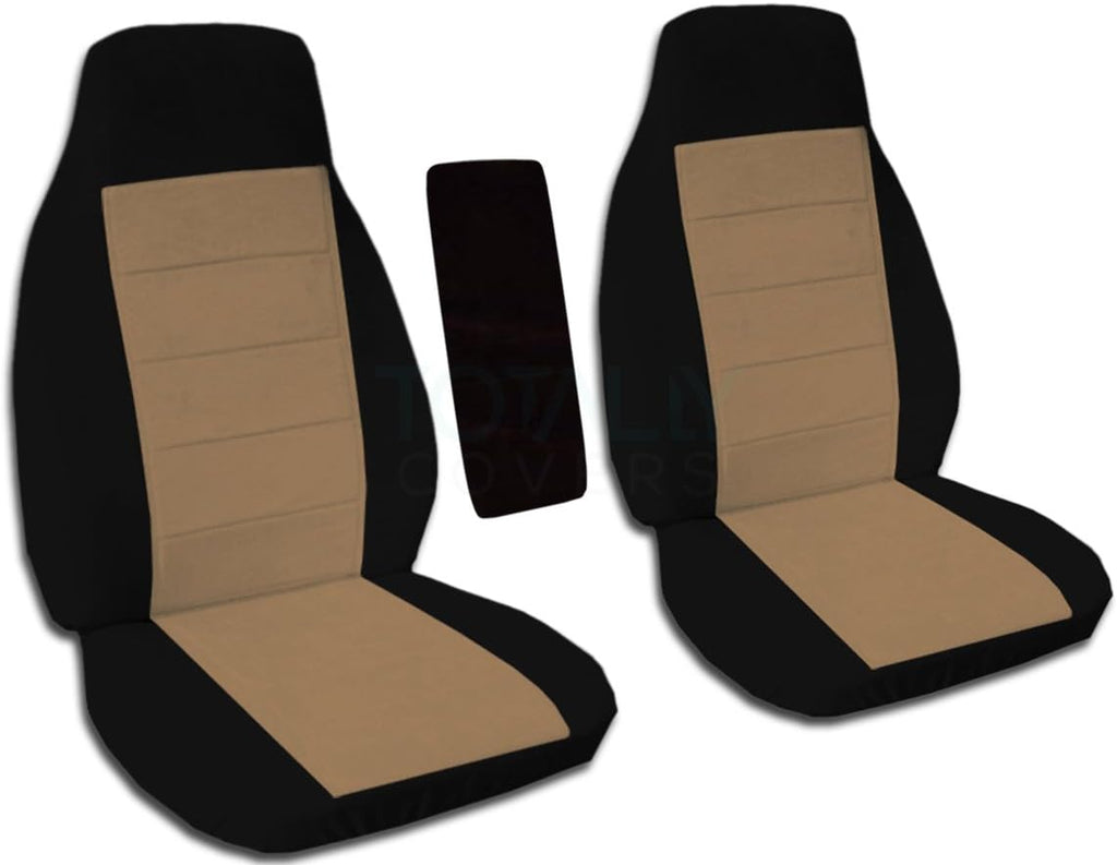 Black and Sand Two-Tone Truck Bucket Seat Covers with Center Armrest Cover H568001