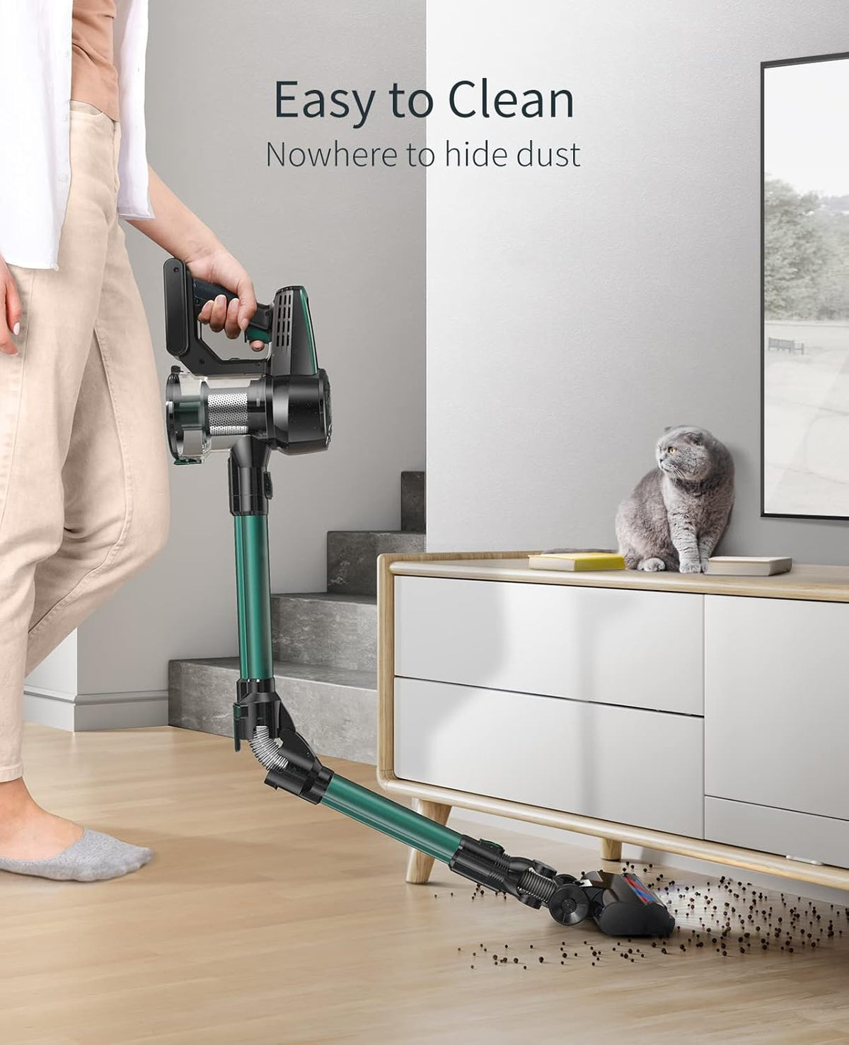 Cordless Stick Vacuum Cleaner with Foldable Tube, LED Display, Detachable Battery E901