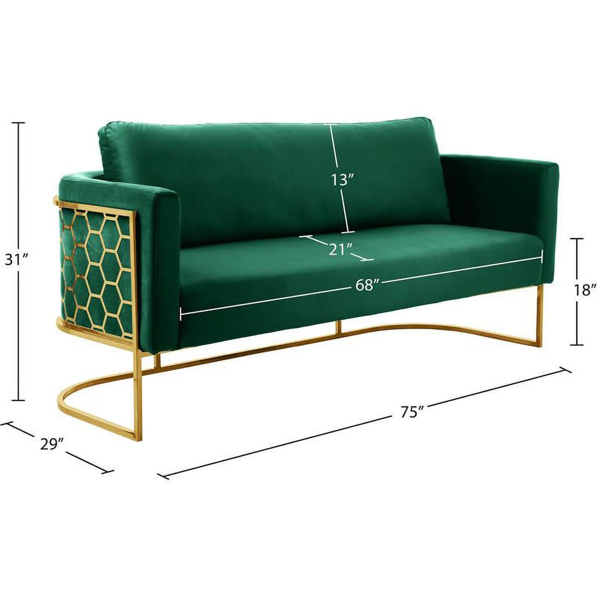 Green Velvet Sofa with Gold Metal Base R1964