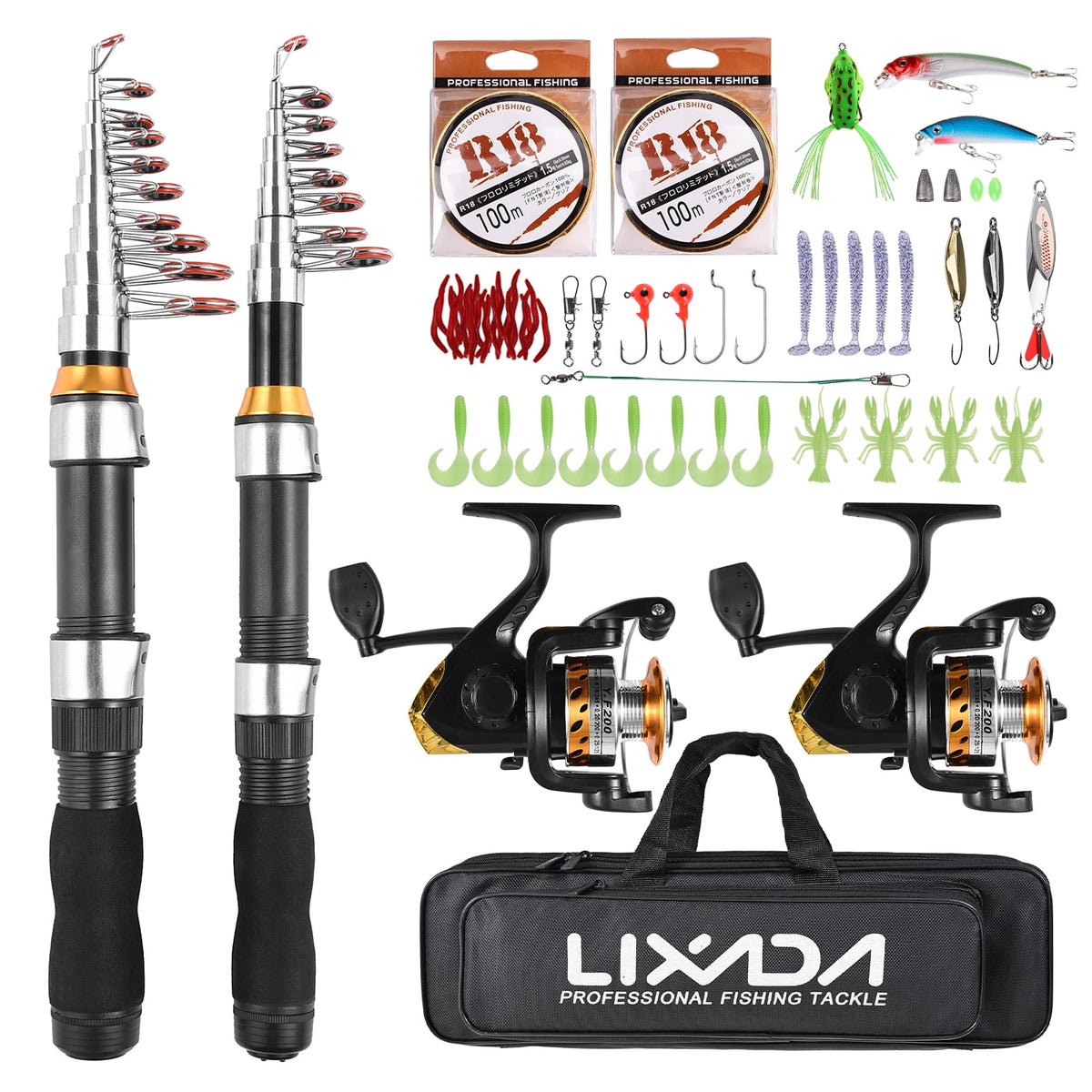 Spinning Rod Kit 2.1m Combo Set with Soft Lures and Rod Reel O978