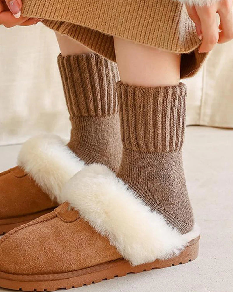 Ribbed Fleece Lined Crew Socks C7330