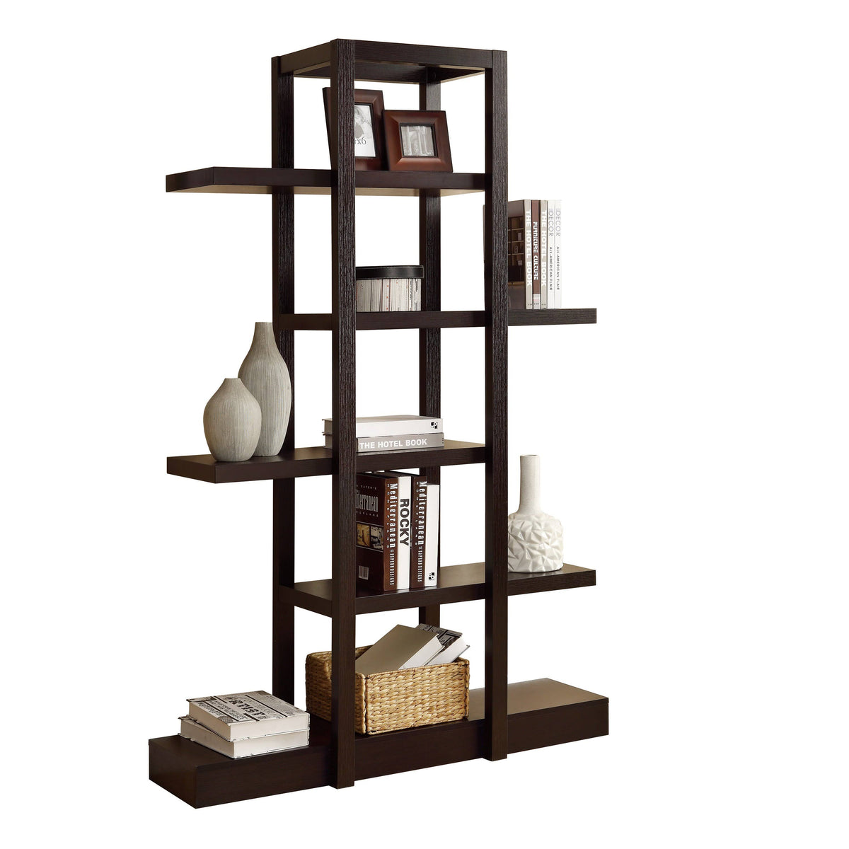 5-Shelf Zigzag Bookcase, Cappuccino P217449